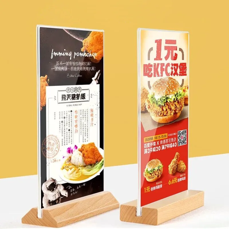 

100x200mm Restaurant Table Menu Paper Holder Photo Picture Poster Frame Wood Base Acrylic Price Label Sign Holder Display Stand