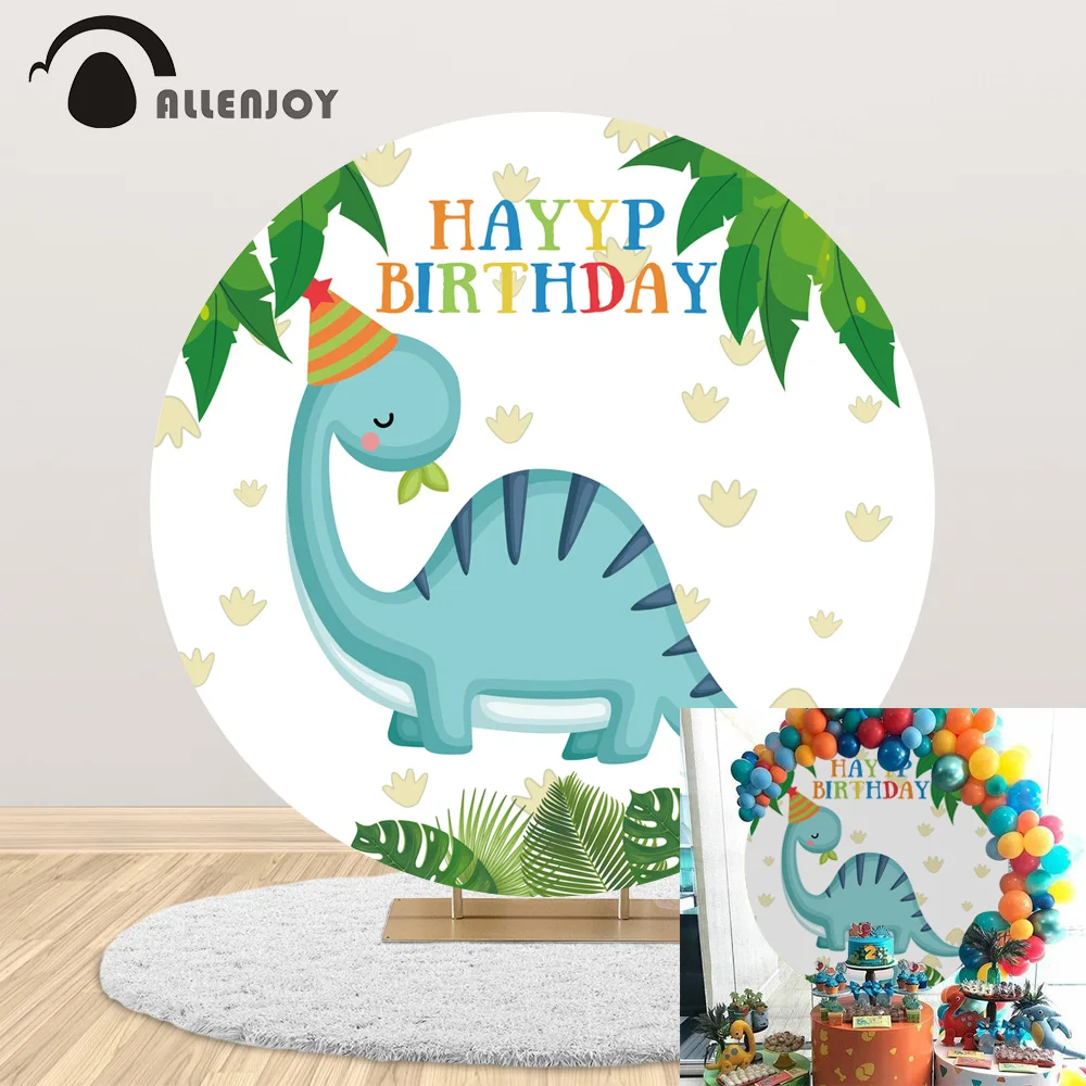 

Allenjoy dinosaur round backdrops jungle baby shower birthday party photography background elastic wallpaper photographic studio