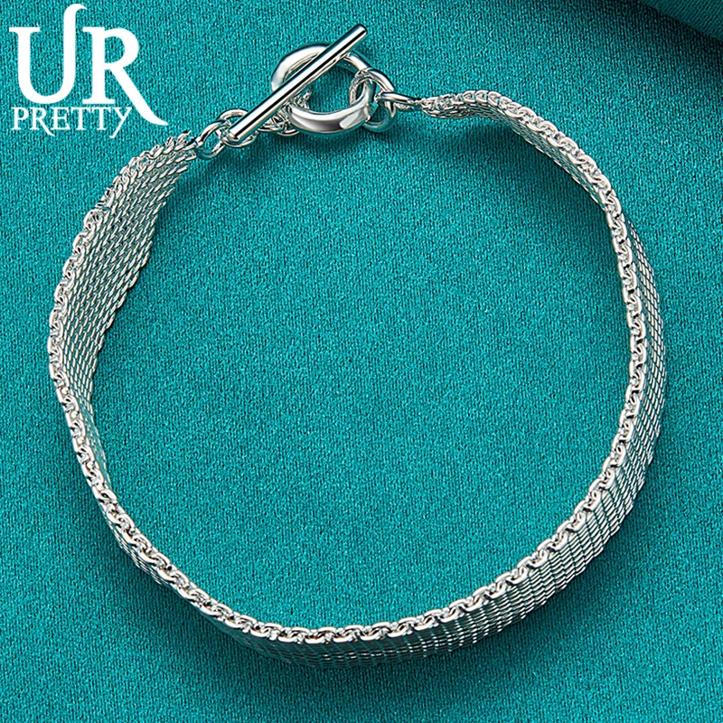 

URPRETTY 925 Sterling Silver Woven OT Chain Bracelet For Man Women Wedding Engagement Party Charm Jewelry Christmas Gift