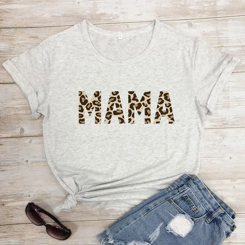 Mama Leopard Print T-shirt Pure Cotton Mother's Day Gift Tshirt Casual Women Short Sleeve Hipster Mom Life Top Tee Shirt Outfits