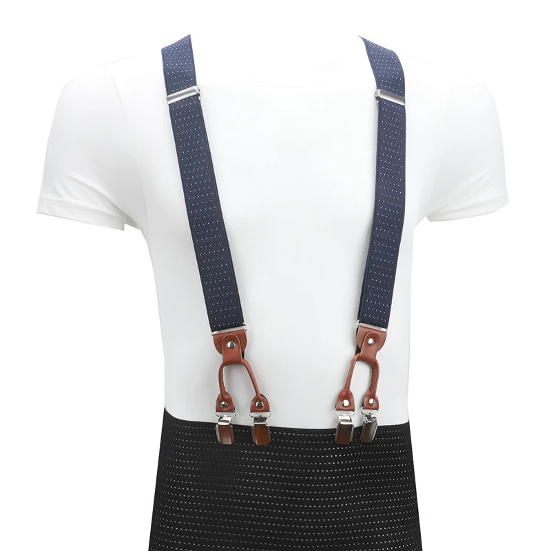 Vintage Brown Leather Elastic Alloy 6 Clips Male Casual Suspenders Commercial Western-style Trousers Man\'s Braces Strap