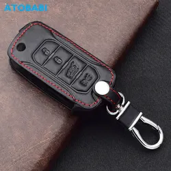 ATOBABI Leather Car Key Case Jacket For Jeep Renegade 2015 2016 2017 4 Buttons Folding Remote Control Fobs Shell Protector Cover