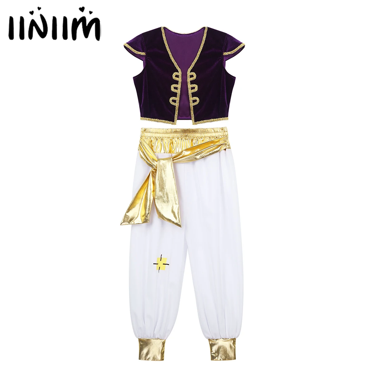 Boys Arabian Prince Lamp Fairy Party Cosplay Costumes Cap Sleeves Vest Waistcoat with Pants Set for Halloween Parties Dress Up