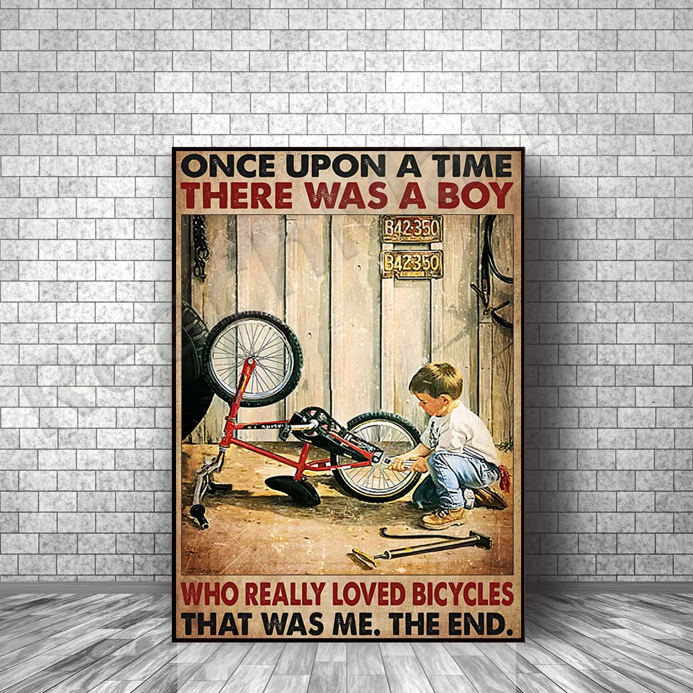 Once Upon A Time A Boy Who Really Loved Vintage Bikes Vertikales Kunstposter