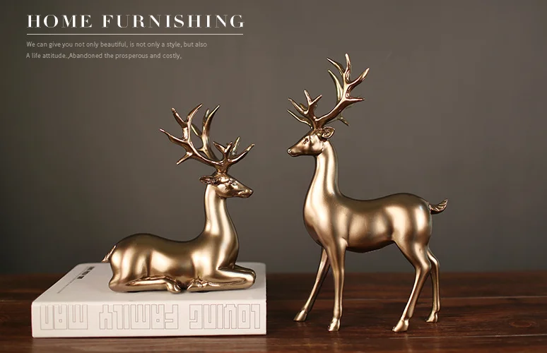 

Nordic resin statue gold-plated sika deers reindeers sculpture handicraft ornament desktop Home decoration accessories a1992
