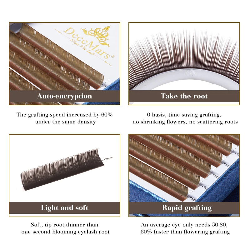 DeceMars Green-Brown Color Ellipse Flat Eyelash Extension