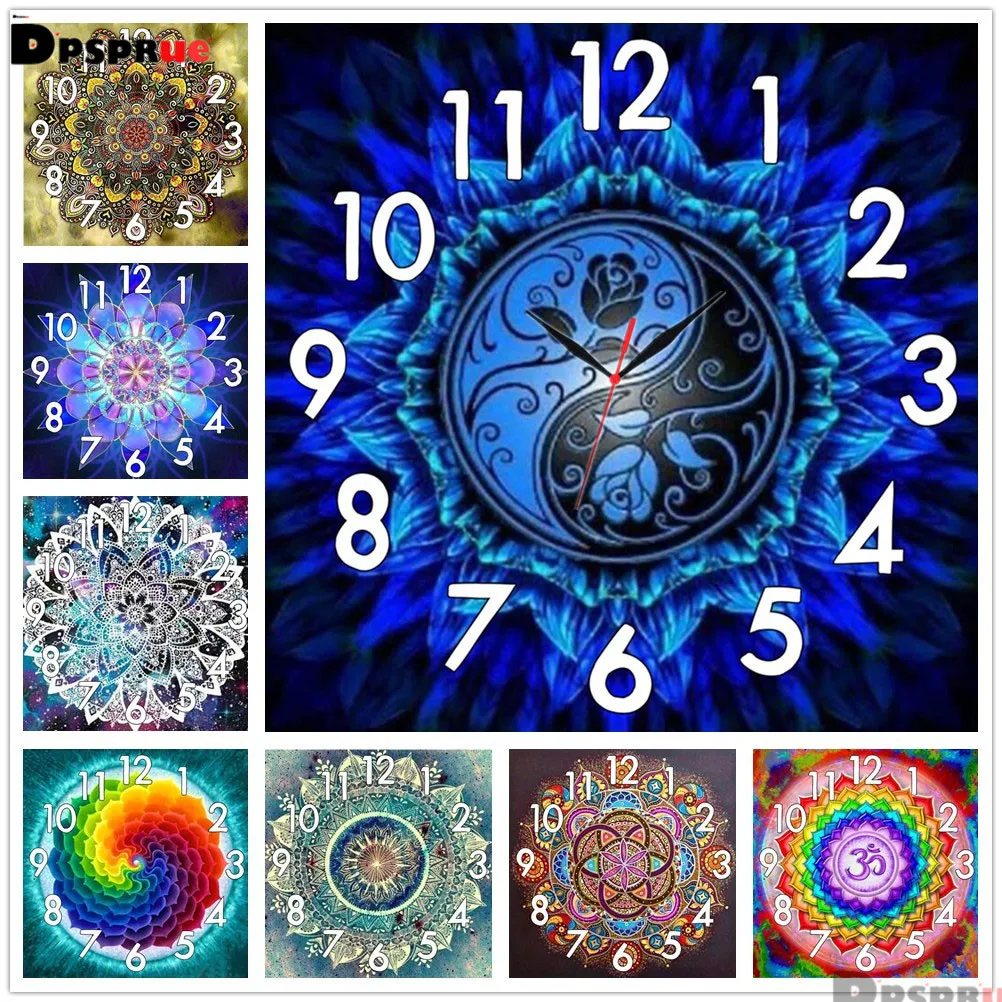 Dpsprue pittura diamante pieno punto croce con meccanismo orologio mosaico 5D fai da te quadrato rotondo Mandala 3d ricamo regalo HG25