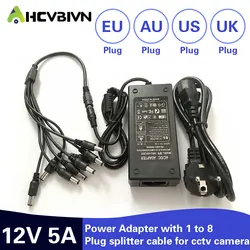 Ahcbivn 12V 5A 8CH Voeding Cctv Camera Power Box 8 Port Dc + Pigtail Coat Dc 12V power Adapter