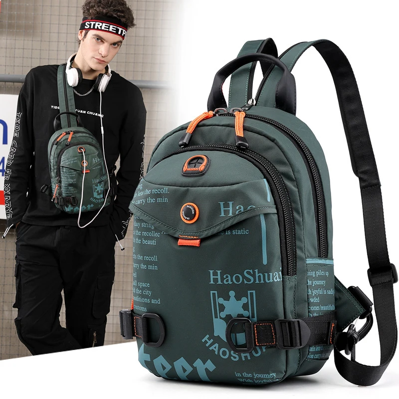 Mochila de Nylon para Homens Mochila de Viagem Mochila Escolar Casual Bolsa de Ombro no Peito Meninos Adolescentes, Moda de Alta Qualidade