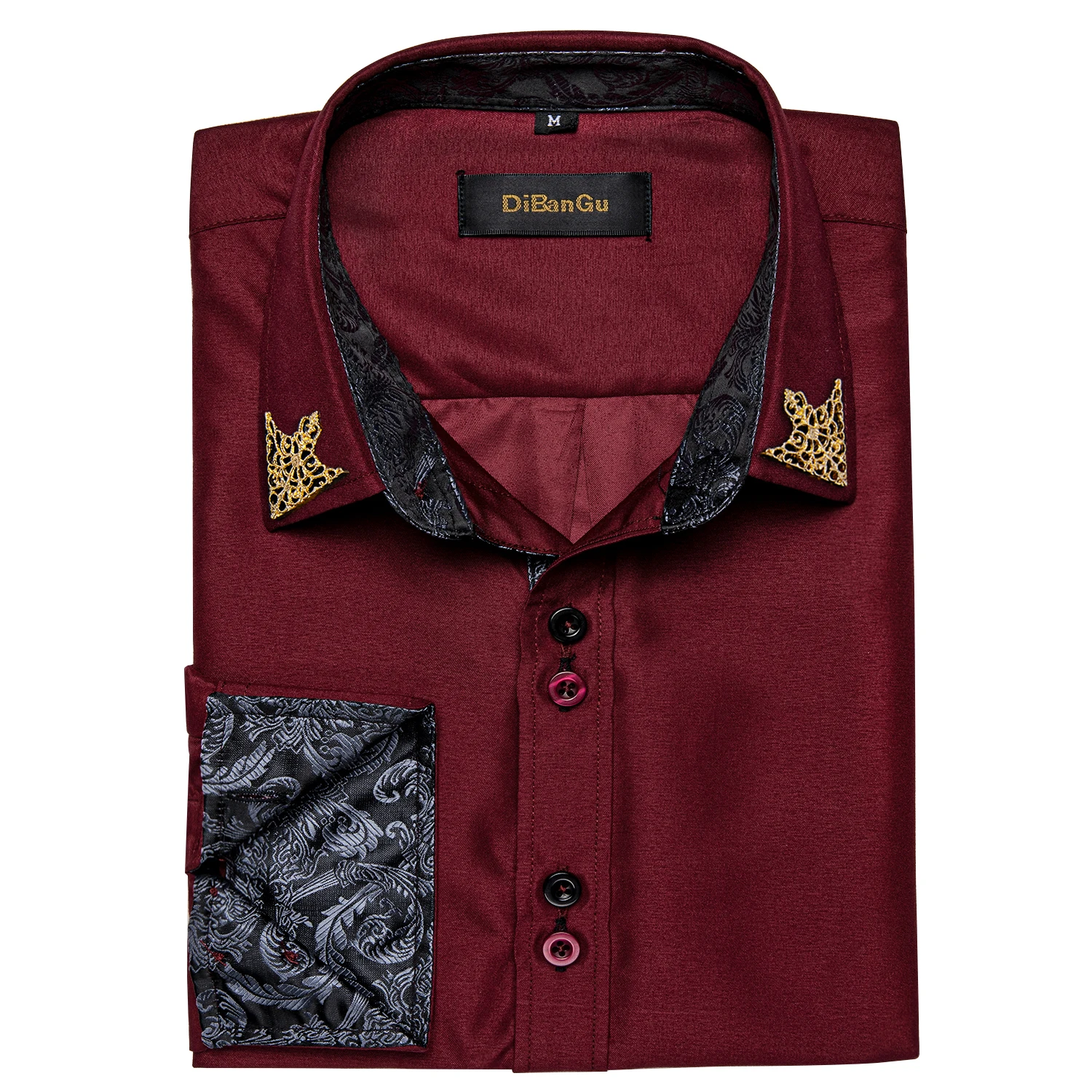 Men's Long Sleeve 100% Cotton Solid Black Red White Shirt Casual Paisley Slim Fit Male Social Business Dress Shirts DiBanGu