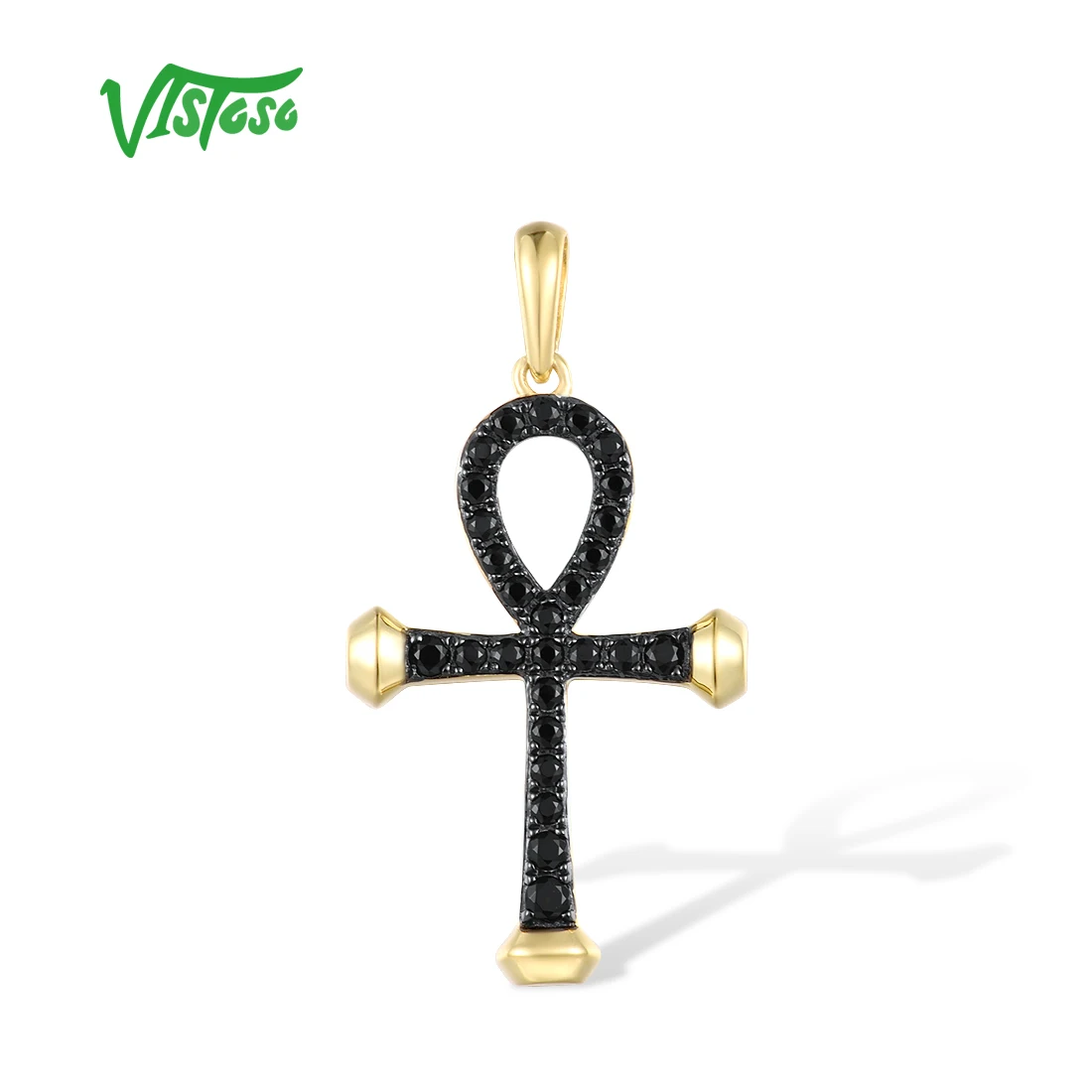 VISTOSO Pure 14K 585 Yellow Gold Pendant For Women Sparkling Black Diamond Cross Pendant Classic Trendy Gifts Party Fine Jewelry