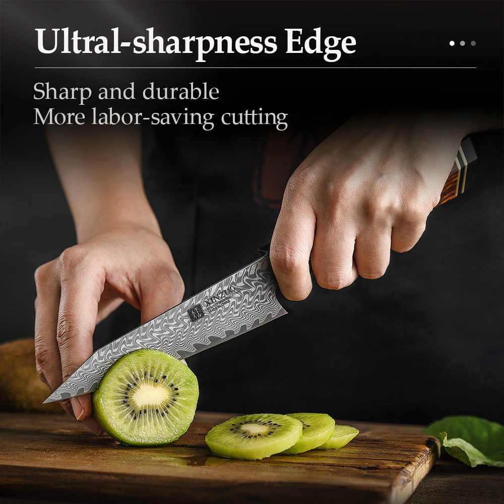 XINZUO 5.3 Inches Japanese Style Damascus Steel Utility Knife Peeling Paring Knife Ironwood Handle Wood Box Kitchen Accessories