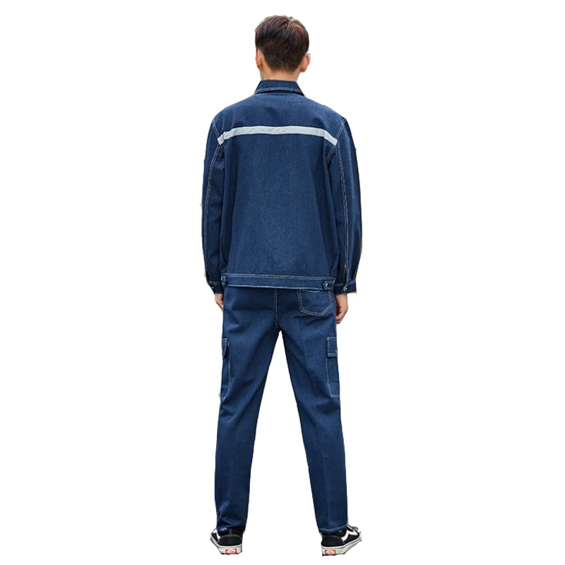 New overalls men women work clothes dust-proof retardant clothing Jacket+pants denim welding clothing fire proof Clothing M-4XL