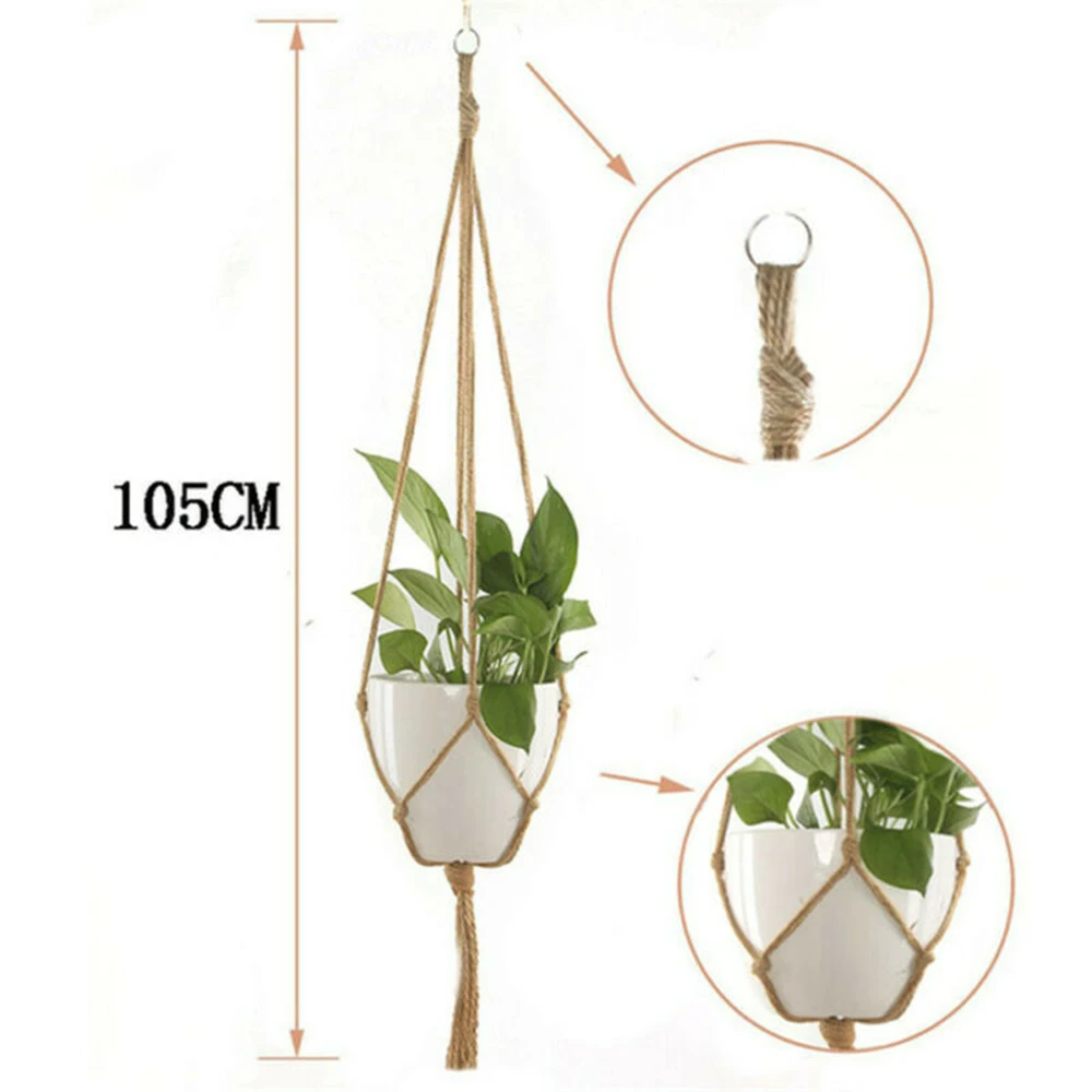 6pc Vintage Rope Basket Handmade Macrame Flower Pot Net Bag Home Pastoral Decor Plant Hanging Basket Knotted Rope Plant Holders