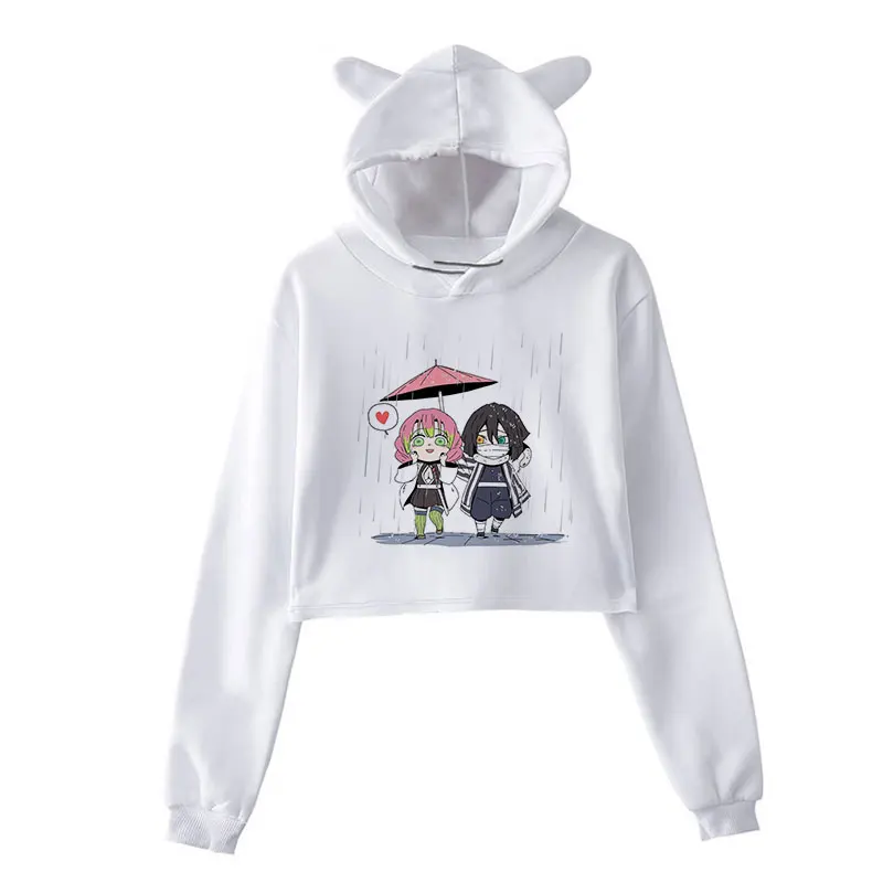 Anime Demon Slayer In Áo Hoodie Nữ Manga Nhật Bản Tanjirou Harajuku Crop Tops Nữ Ulzzang Cosplay Dài Tay Áo