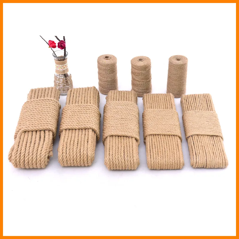 Natural Jute Fabric Rope Twine Rolls Hemp Twisted Cord Macrame String DIY Basket Craft Cat Pet Scratching Handmade Decor 1-20mm