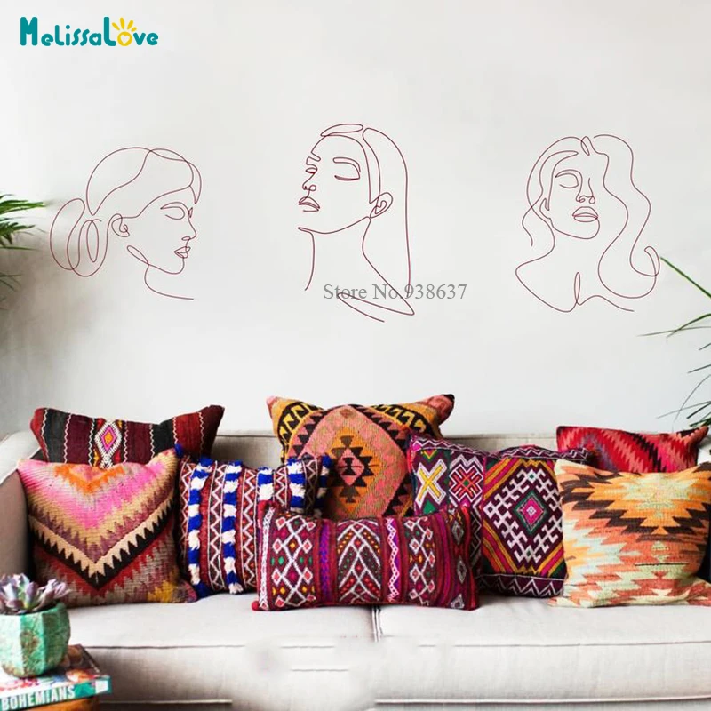 Unique Female One Line Art Drawing Decal Windows Decor Minimalist Living Room Home Modern Removable Vinyl Wall Stickers BD640