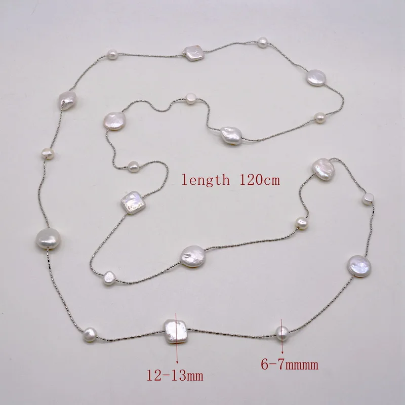 Women Long Necklace White Natural Freshwater Pearl Design Necklace Baroque Pearl Double Layer Sweater Necklace Luxury Jewelry