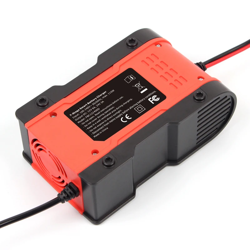 FOXSUR 12V 24V 6A Automatic Smart Battery Charger, 7-stage Car Battery Charger for GEL WET AGM 12.6V Lithium LiFePO4  LiPo