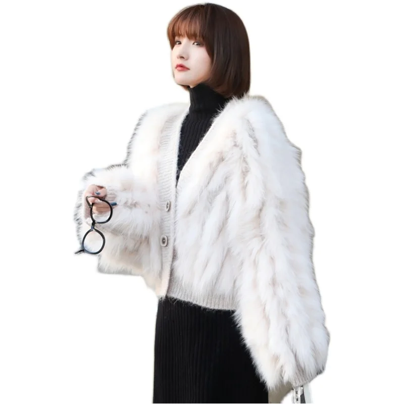 Women Wool knitting autumn fur coat fur jacket natural fur fur for knitted fox coat fur vest spring and autumn sweaters Cardigan