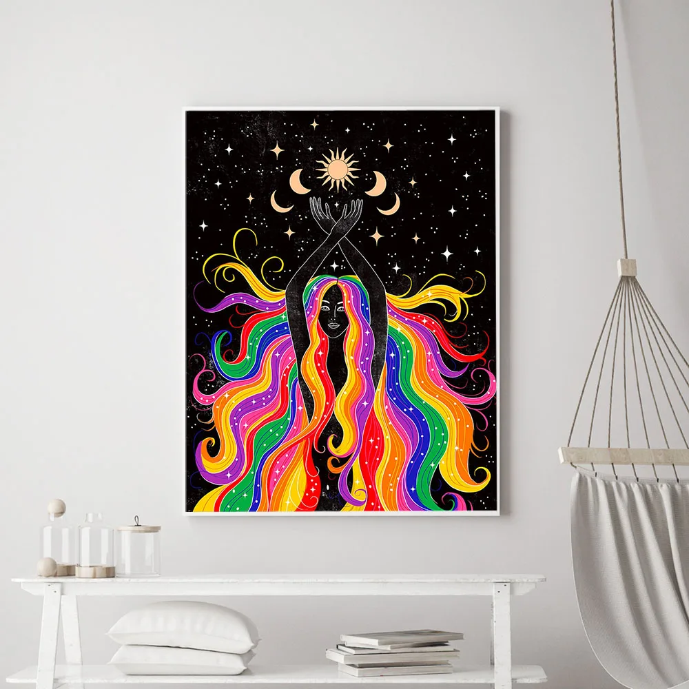 Celestial Poster Rainbow Stars Moon Painting Wall Art Prints Minimalism Modern Pictures For Living Room On The Wall Home Decor