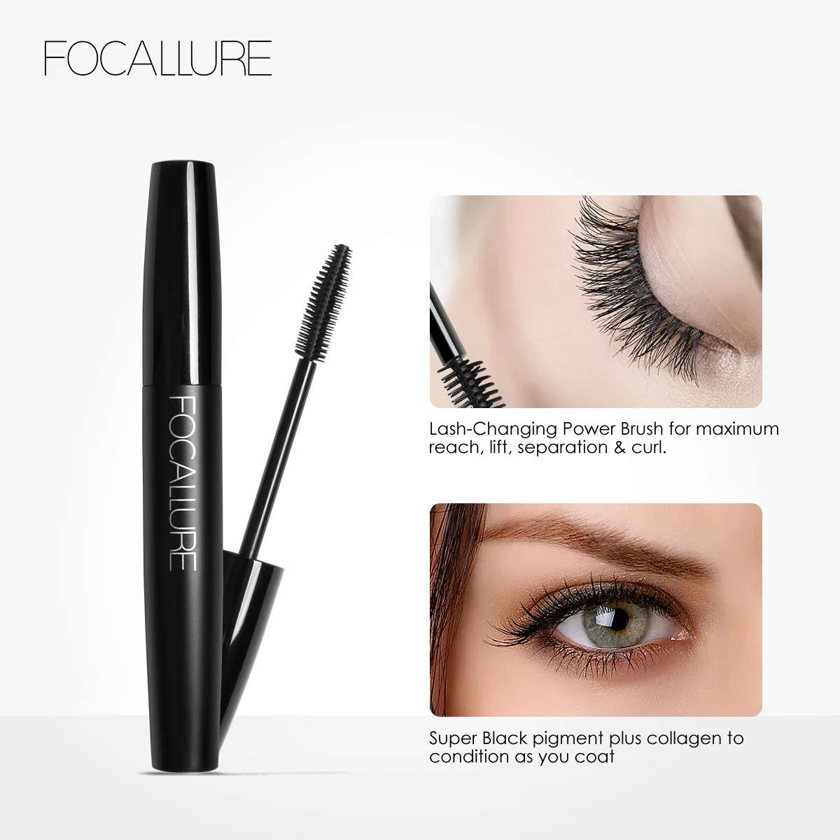 FOCALLURE-Mascara noir allongeant recourbé pour femme, waterproof, longue tenue, extension de cils, beauté des yeux, maquillage, cosmétiques