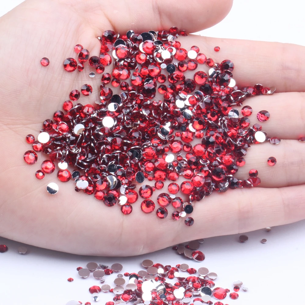 Red Resin Rhinestones 2-6mm Round Flatback Non Hotfix Facets Chatons Machine Cut Stones DIY Scrapbook Nails Art Supplies