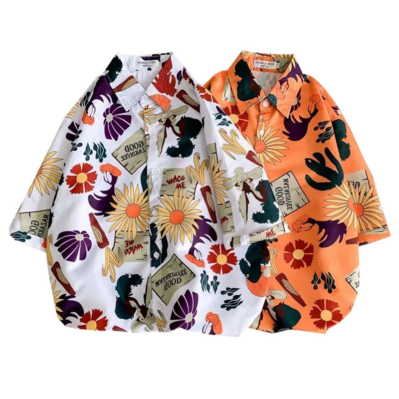 New Fashion Mens Short Sleeve Hawaiian Shirt Fast Drying Plus Size Asian Size M-3XL Summer Casual Sunflower Beach Shirts for Men