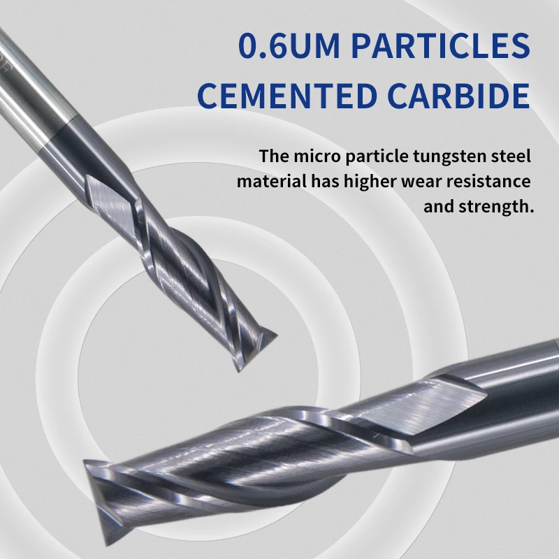 Fresadora de carburo de aleación de acero de tungsteno, máquina CNC de fresado HRC50 con 2 ranuras de 1mm, 3mm, 6mm, 8mm, 12mm y 20mm