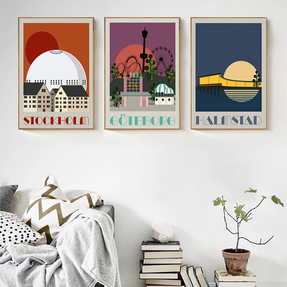 San Francisco Travel Landscape Canvas Wall Art Nordic Cartoon Poster Print Halmstad Goteborg Living Room Decor Picture