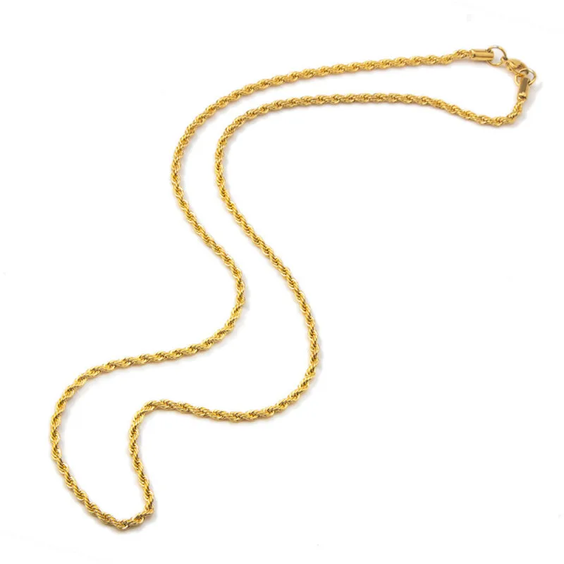 Wholesale Price 316L Stainless Steel Gold Color Twist Chain Necklace Fashion Gift Jewelry For Men and Women Width 3MM drop ship