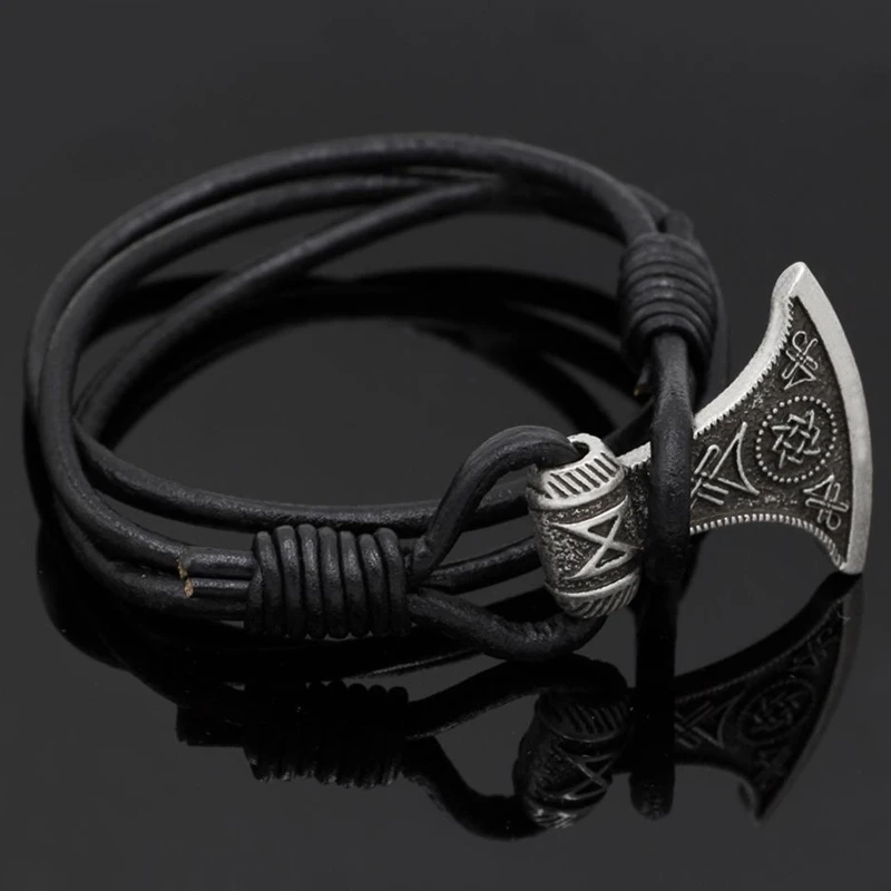 MKENDN Men Viking Bracelet Slavic Perun Axe Svarog Talisman Star Of Russia Viking Axe Amulet Rune Bracelet Leather Rope Bracelet