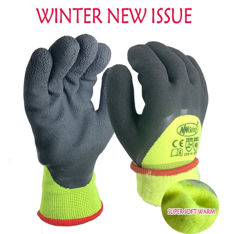 Super Warm Thermal Winter Safety Work Glove Dipping Latex Rubber On Palm With Nappy Acrylic Liner Windproof Cold-Proof Gloves