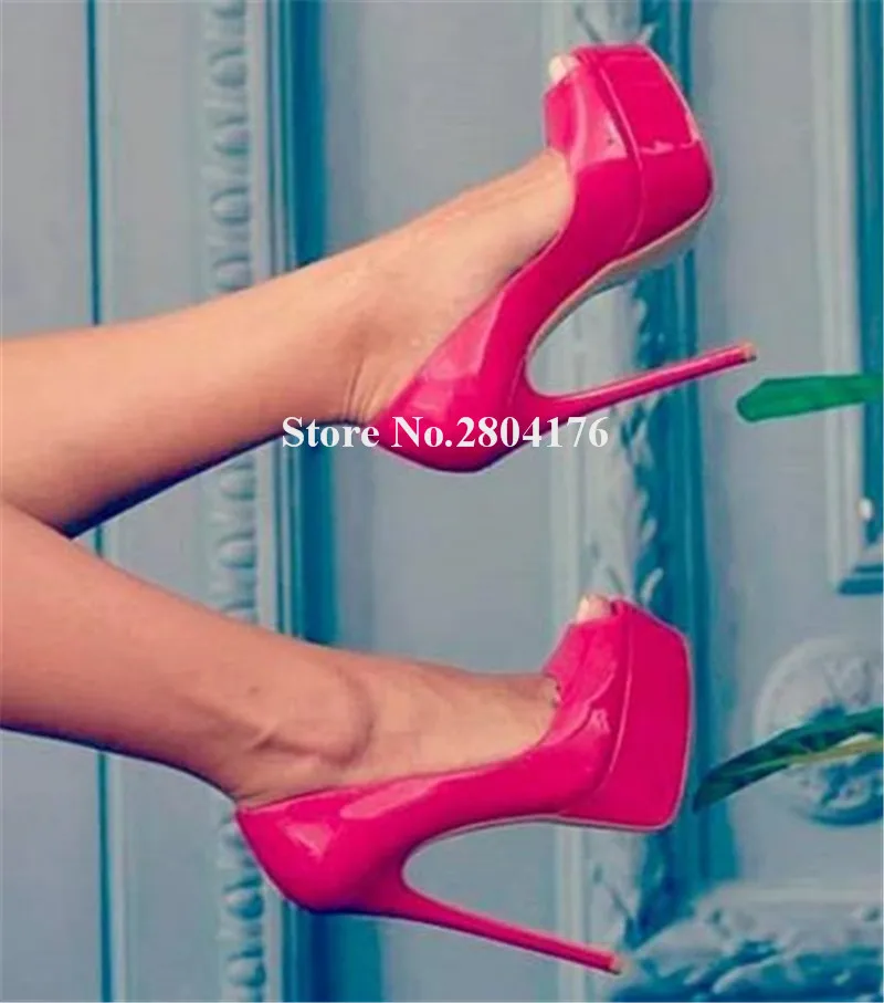 Brand Design Peep Toe Patent Leather High Platform Stiletto Heel Pumps Red Pink Black Nude High Heels Club Dress Shoes