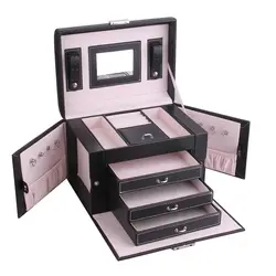 Jewelry Organizer Large Jewelry Box High Capacity Jewelry Casket Makeup Storage Makeup Organizer Leather Beauty Travel Lock Box