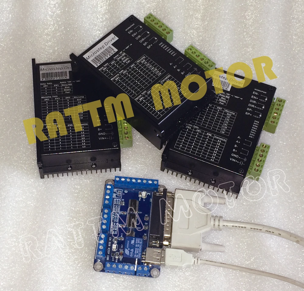 

3 Axis CNC controller kit 3pcs NEMA17 NEMA23 Stepper motor Driver 12-50V/4A/128micsteps& 5 Axis breakout board for CNC Router