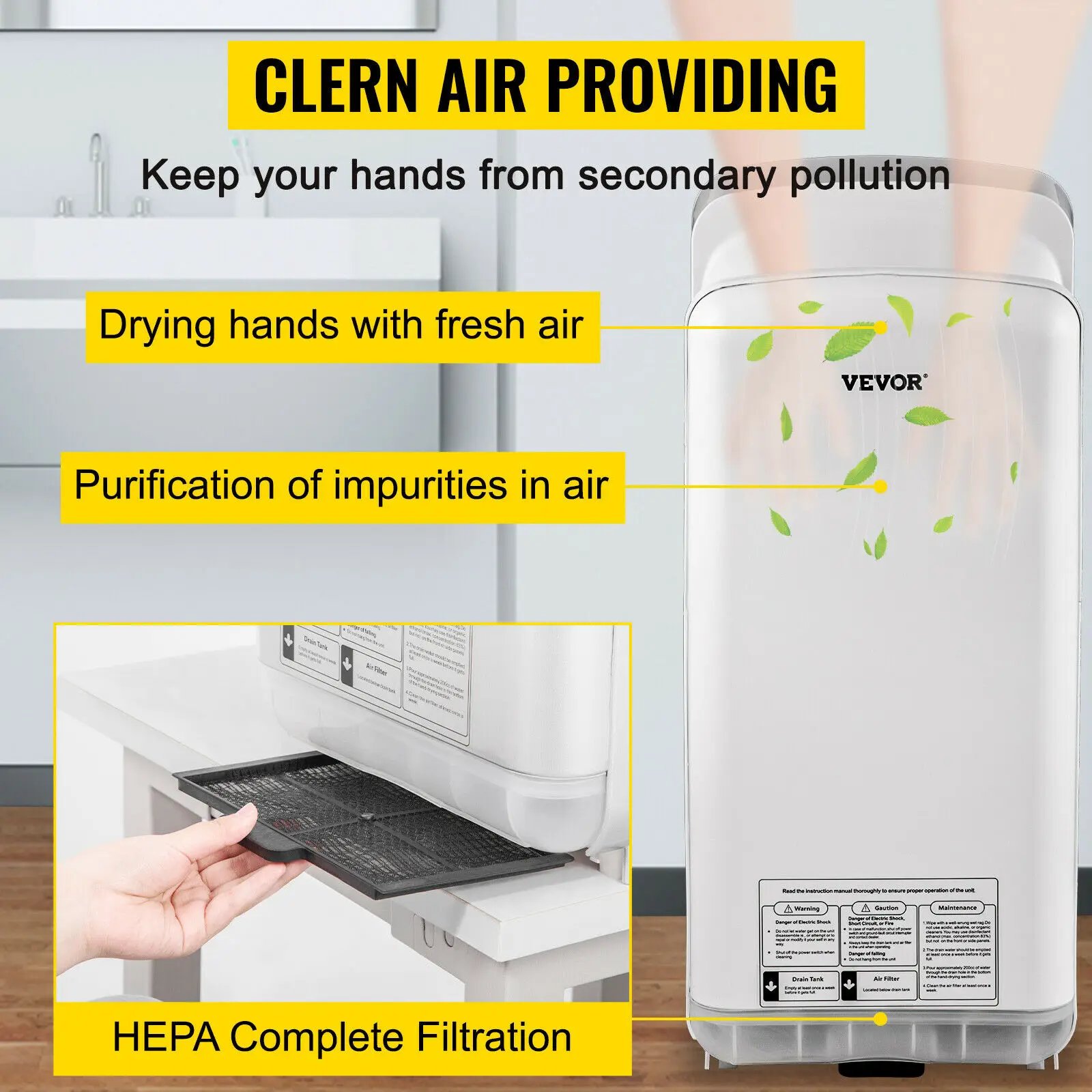 SucceBuy Máquinas de Secador de Mãos Automático Gato de Alta Velocidade Lâmina de Material Robusto e Seguro de Dupla Face para Banheiro Multicolorido