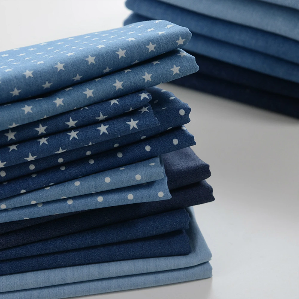 145X50cm Thickness Sand Wash Blue Washed Denim Fabric Cotton Pants Clothes  Eco-Bag cloth