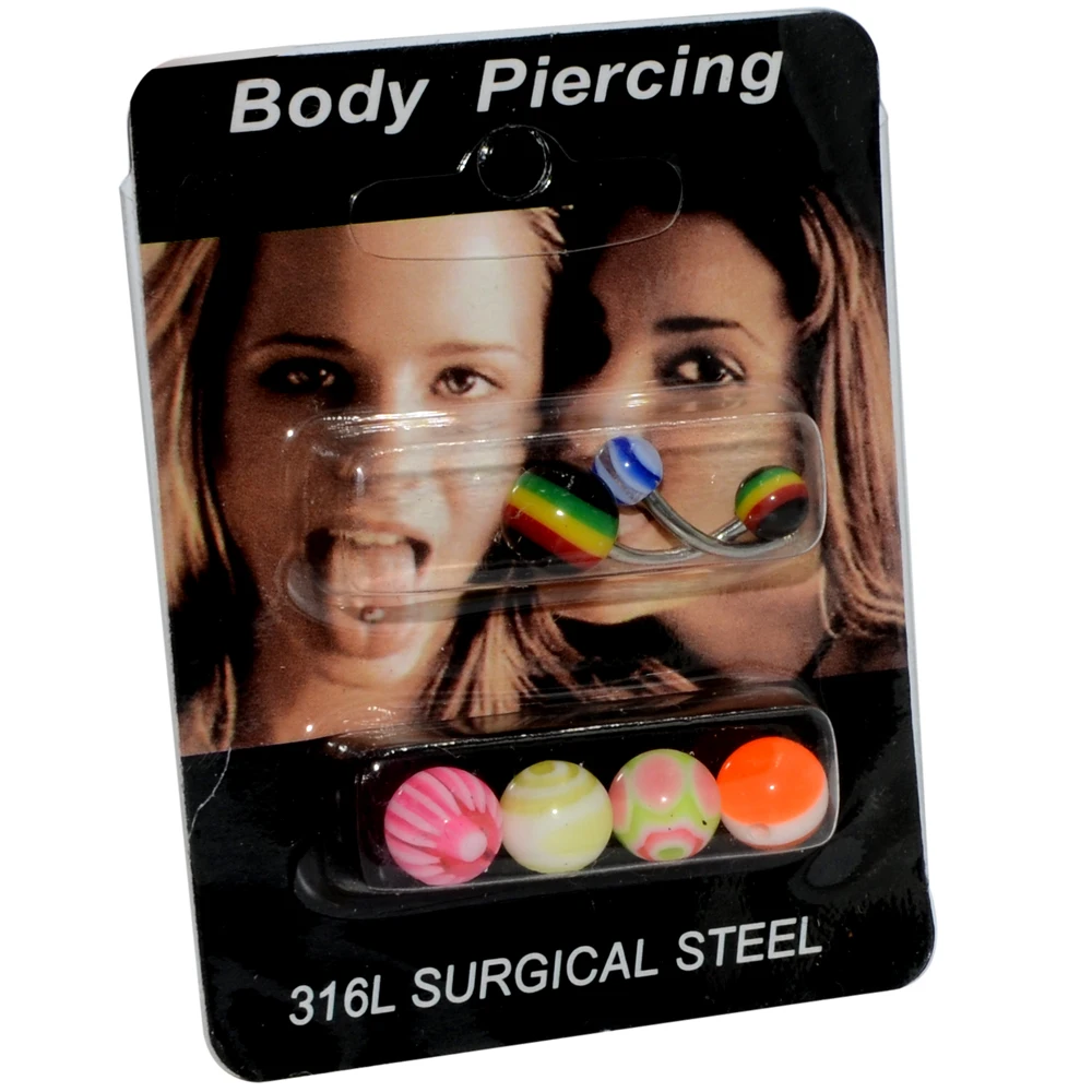 CHUANCI 1 Card Surgical Stainless Steel Bar with Acrylic Round Ball Navel Belly Button Ring Body Piercing Jewelry 14G