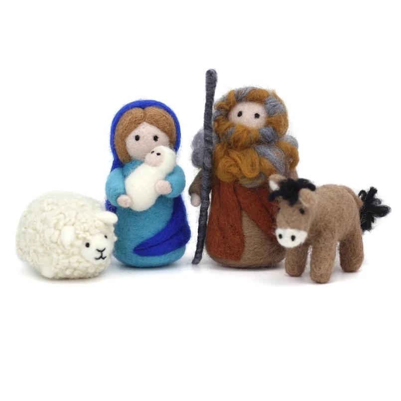 Nativity Needle Felting Crafts Kit Handmade Creative DIY Non-Finished Wool Felt Material Gift for Family Mom Grandma