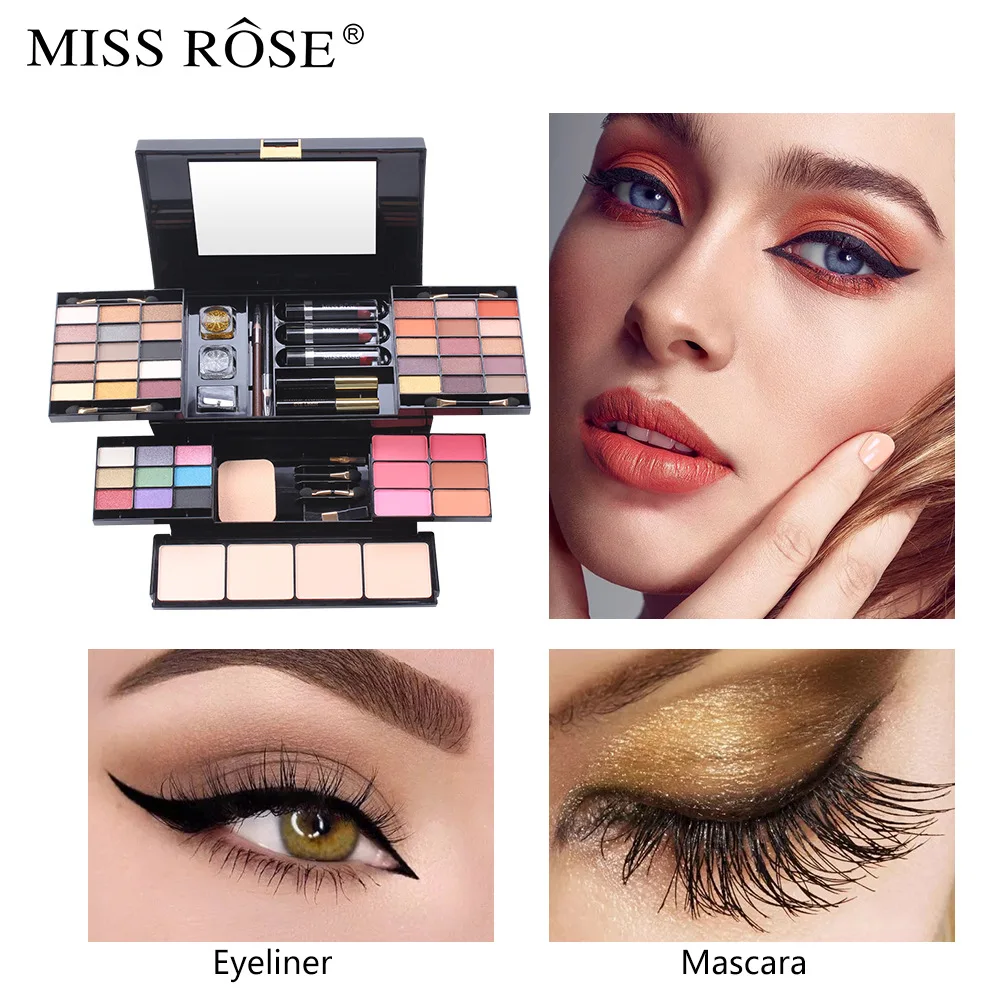 MISS ROSE Professional Makeup Set Box Matte Glitter Eyeshadow Powder Blush Women Multi-functional Palette Cosmetic Case