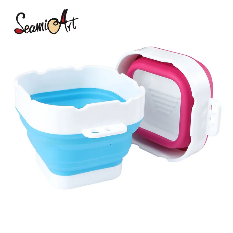 Seamiart Mini Size Silicone Folding Bucket for Washing Painting Brush Watercolor Drawing Tools Paint Pallette