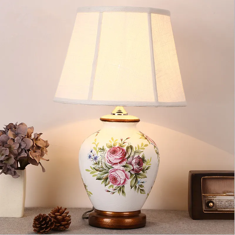 Chinese style white flower ceramic Table Lamps classic Dimmer/Touch switch E27 LED lamp for bedside&foyer&studio&tea room MF045