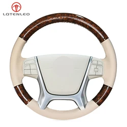 LQTENLEO Wood Grain Beige Genuine Leather Car Steering Wheel Cover For Volvo S80 S80L 2010-2015 XC60 2009-2013 XC70 2011