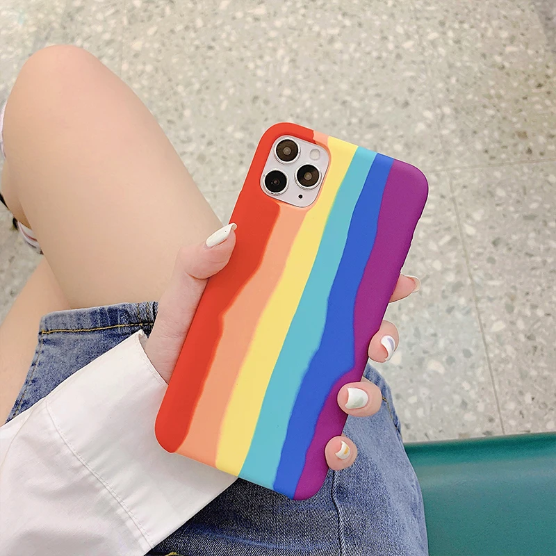 Original Rainbow Liquid Silicone Phone Case For iPhone 16 Pro Max 15 14 13 12 11 X XS XR 7 8 Plus Shockproof Soft Bumper Cover