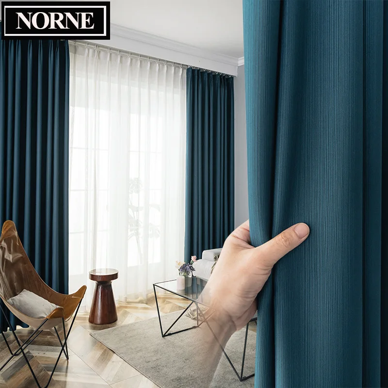 NORNE Modern Solid Blackout Curtain Blinds Thermal Insulated Window Cortina Para Quarto Drapes Draperies for Living Room Bedroom