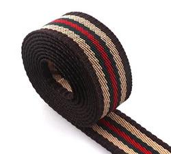 Heavy Weight Red Green Stripe Webbing Fabric Belt 25mm Cotton Webbing For Purse Handbag Polyester Webbing Key Fob Nylon Strap