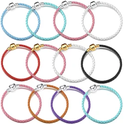 Original Leather Snake Chain Bracelet Secure Heart Clasp Beads Charms Bracelet Bangles For Women Men Girls DIY Jewelry Making