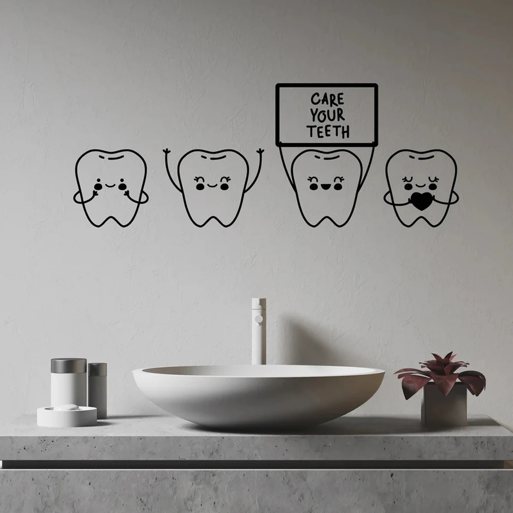 

Vinyl Wall Decal Cartoon Children's Dentistry Teeth Quote Care Your Teeth Dental Clinic Stickers Murals Art Decor