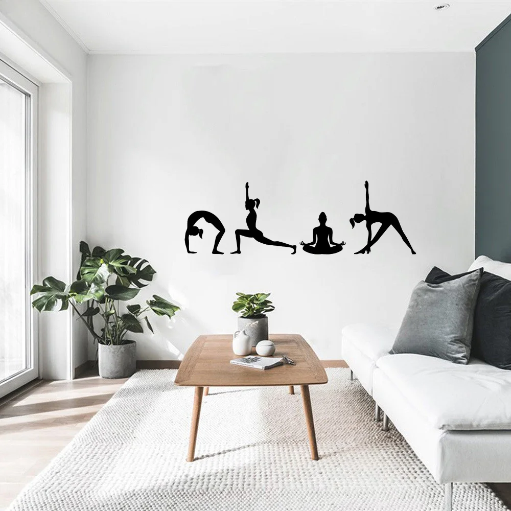 Vinyl Sticker Home Decor Art Mural Yoga Poses Silhouettes Spelled Position Yoga Studio Fitness Namaste Decal Bedroom